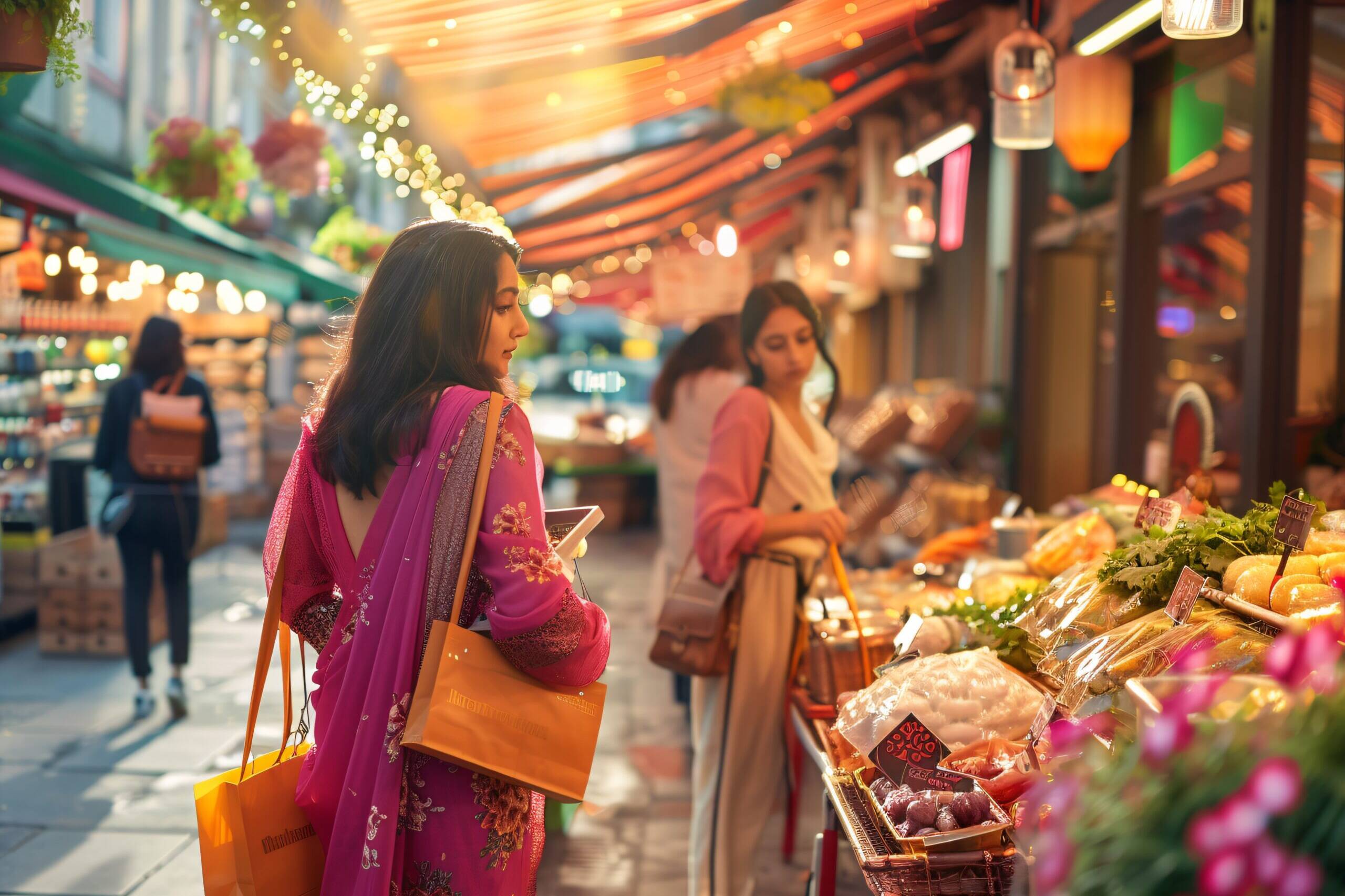 Indian processed food products stacked in a supermarket